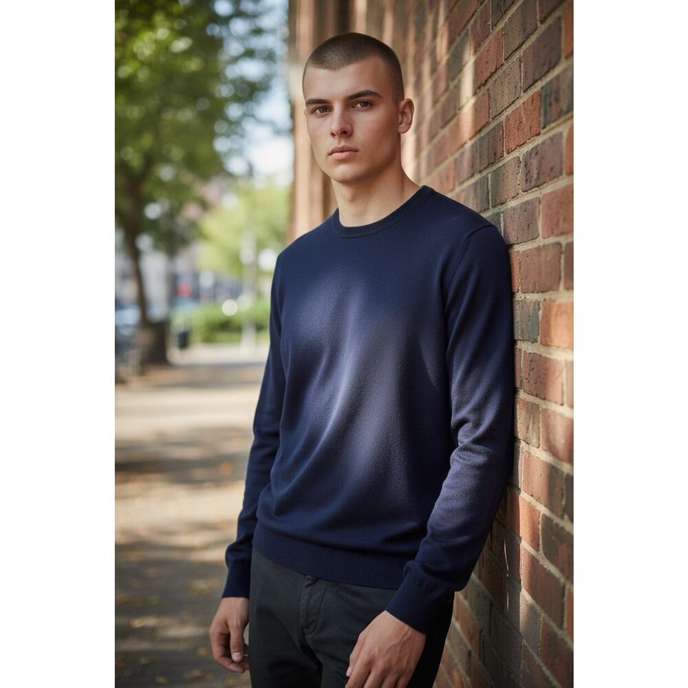 Nordstrom Men’s Cotton/Silk Navy Blue Crew Neck Lightweight Sweater NWT, Size M